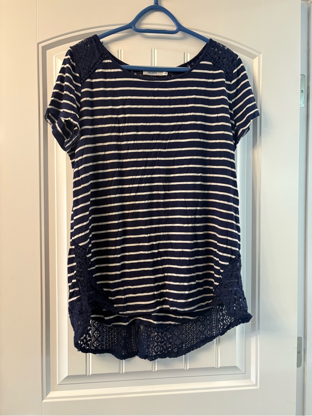 Ricki's Navy & White Striped Short-Sleeve Tee with Lace Trim